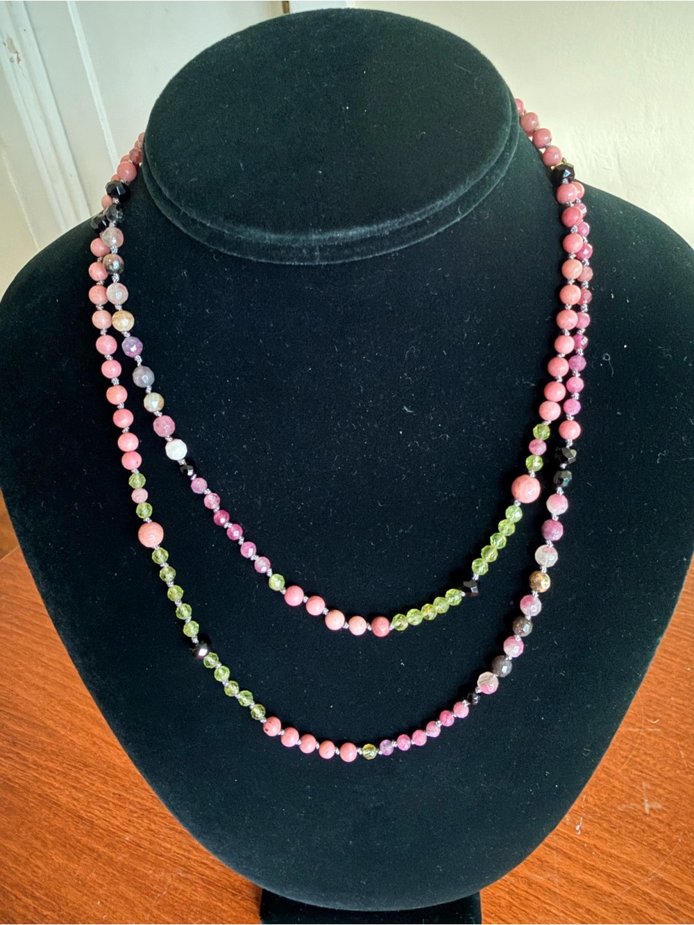 Handmade Artisan Mixed Gemstone Extra Long Knotted Beaded Necklace